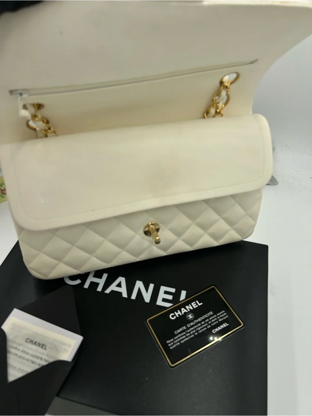 Women's CHANEL Quilted Shoulder Bag in Ivory with Gold Hardware made in France